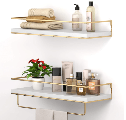 Wall Mounted Decorative Hanging Shelves with Gold Towel Rack